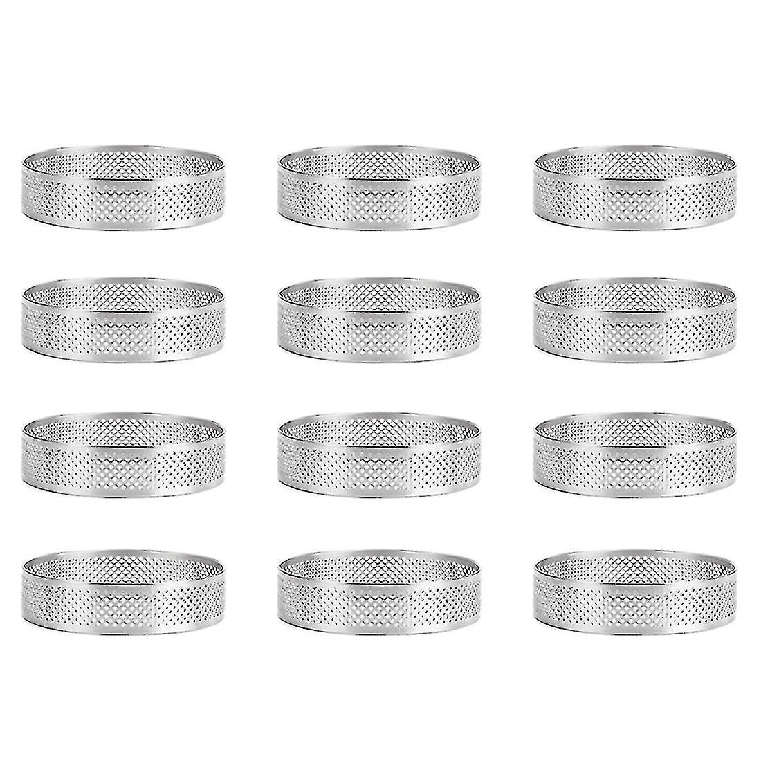 12 Pack rustfritt stål terte ringer, perforert kake mousse ring, kake ring mold, rund kake baking 6cm
