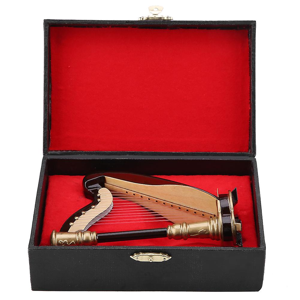 Wooden Miniature Harp Replica with Case Gift Instrument Model Musical Gifts Ornaments