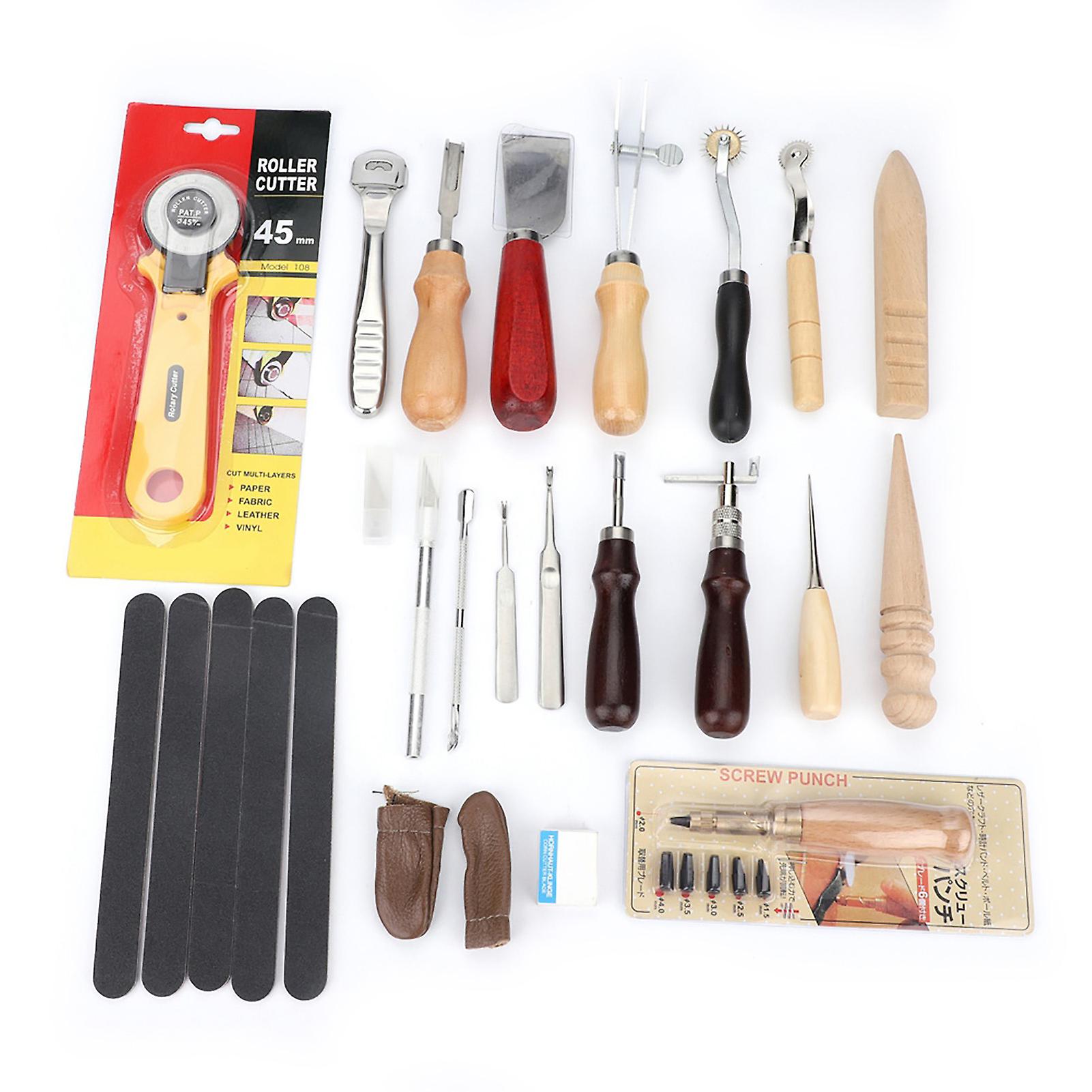 20pcs Leather Craft Tools punch Kit Stitching Working Stitching Groover Sewing Set