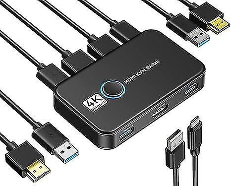 Usb Kvm Switch Hdmi For 2 Computers Sharing One Hd Monitor And Keyboard Mouse Support 4k 60hz