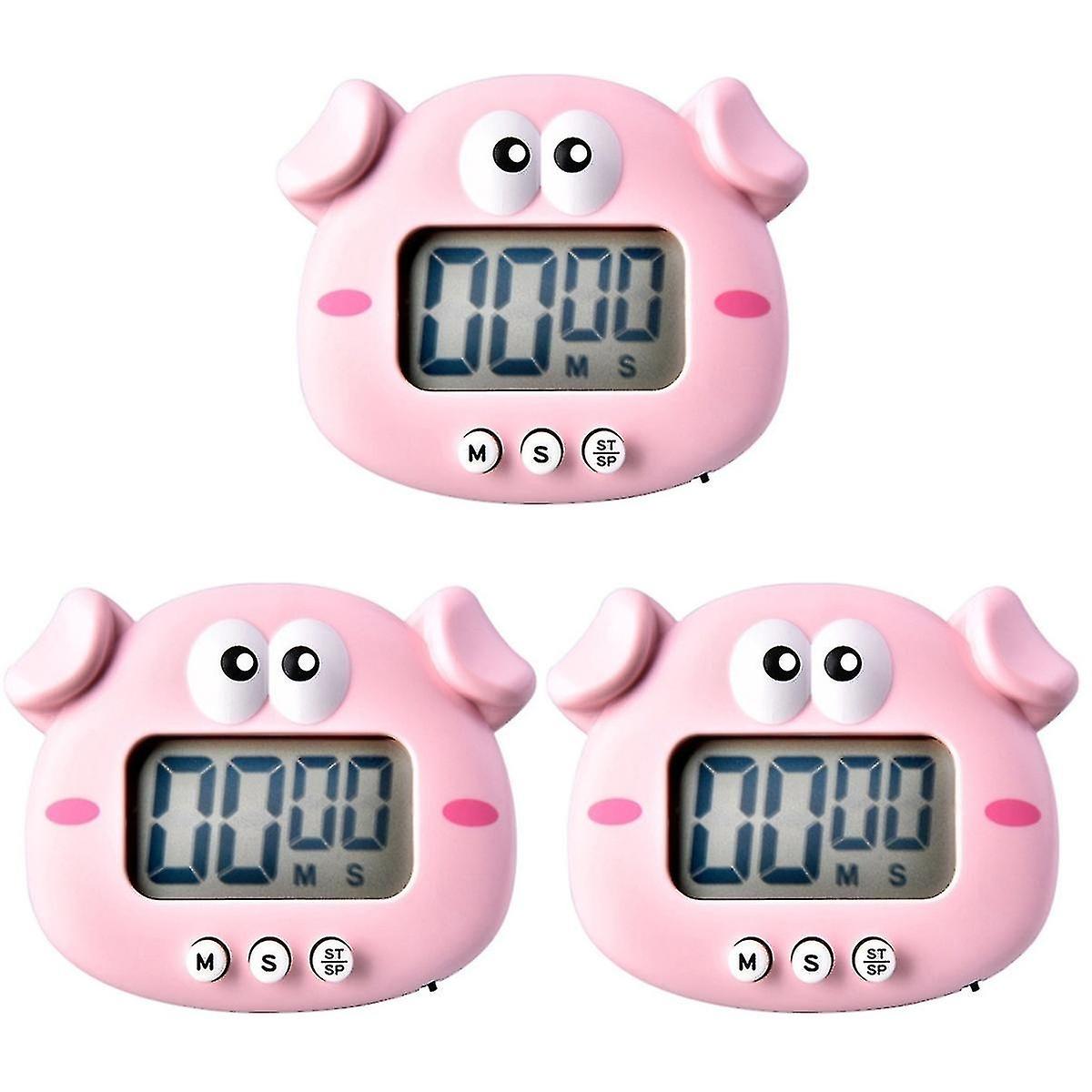 Set of cute cartoon piggy electronic timer, digital timer for children, with loud alarm clock, timer
