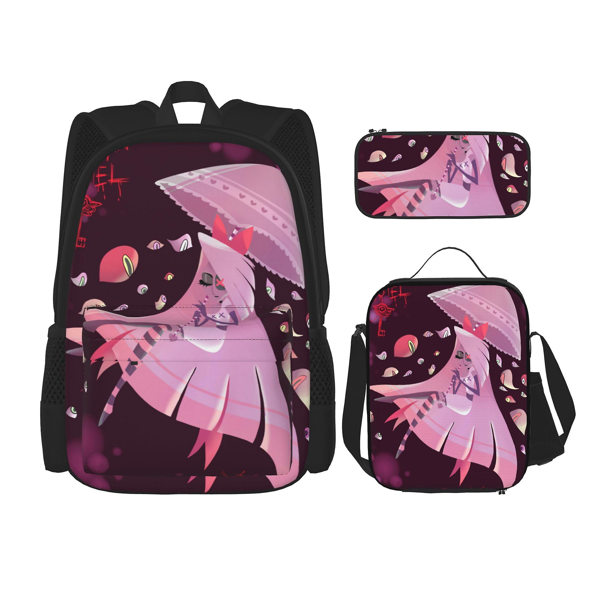 Hazbin Hotel Backpack Set, 3 Pcs Backpack Pencil Case Lunch Bag Casual Backpack Combo Unisex