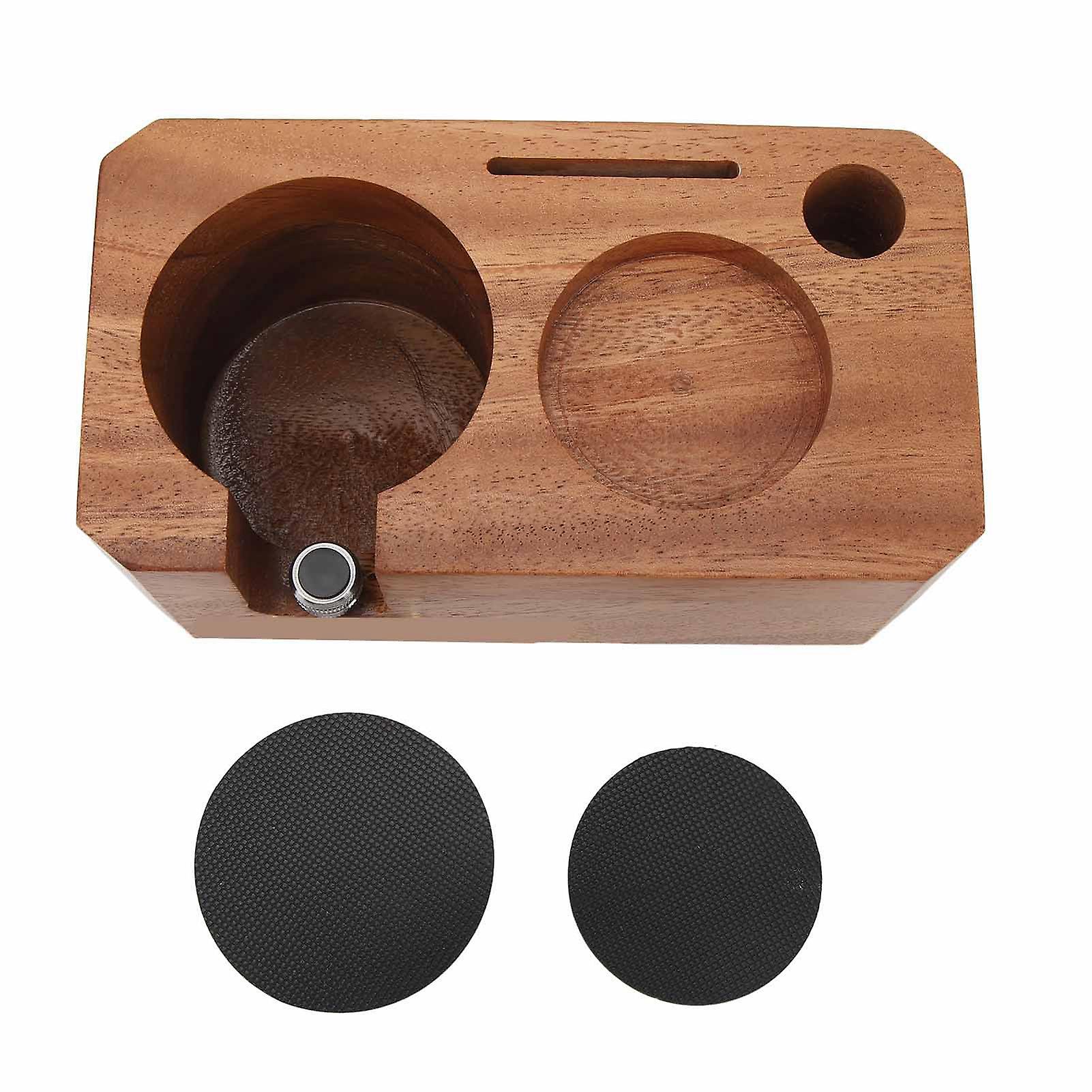 2024 Coffee Knock Box Multifunctional One Piece Design Shock Absorbent Portafilter Holder Wooden Coffee Tamper Station for Home Bar S