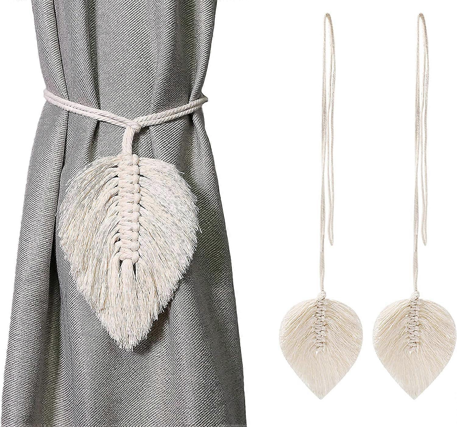 2 Piece Curtain Ties, Beige, Leaf Curtain Tie Hooks, Clips, String, C
