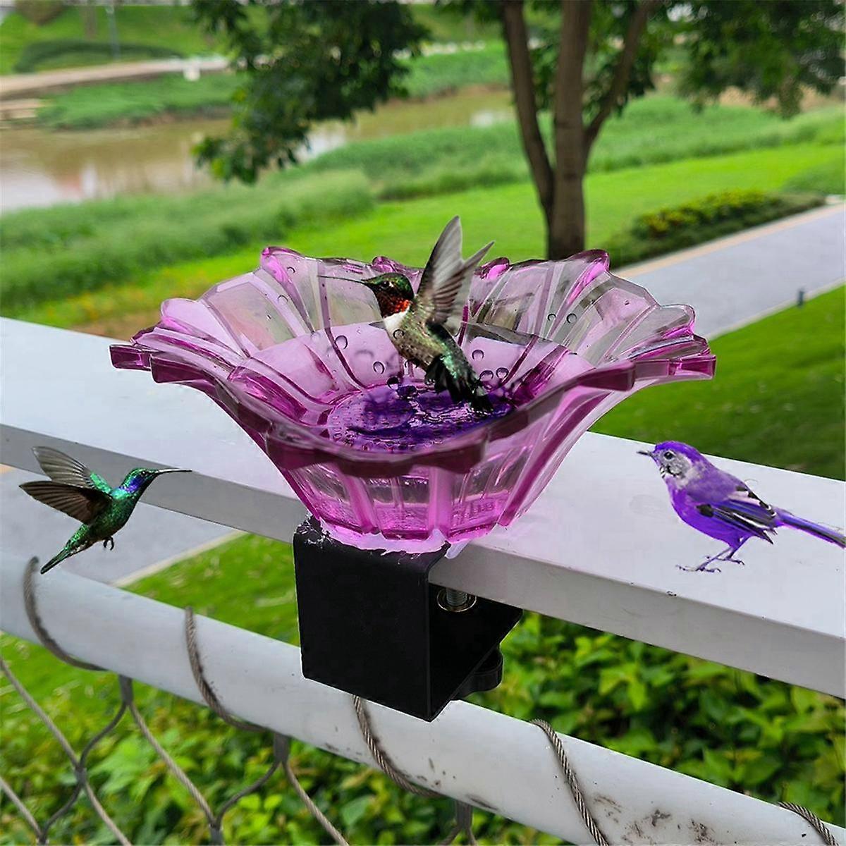 Balcony Bird Bath Railing Bird Feeder Birdbath Bowl Fence Bird Bath with Heavy Duty Adjustable Base Deck Rail Rose Red