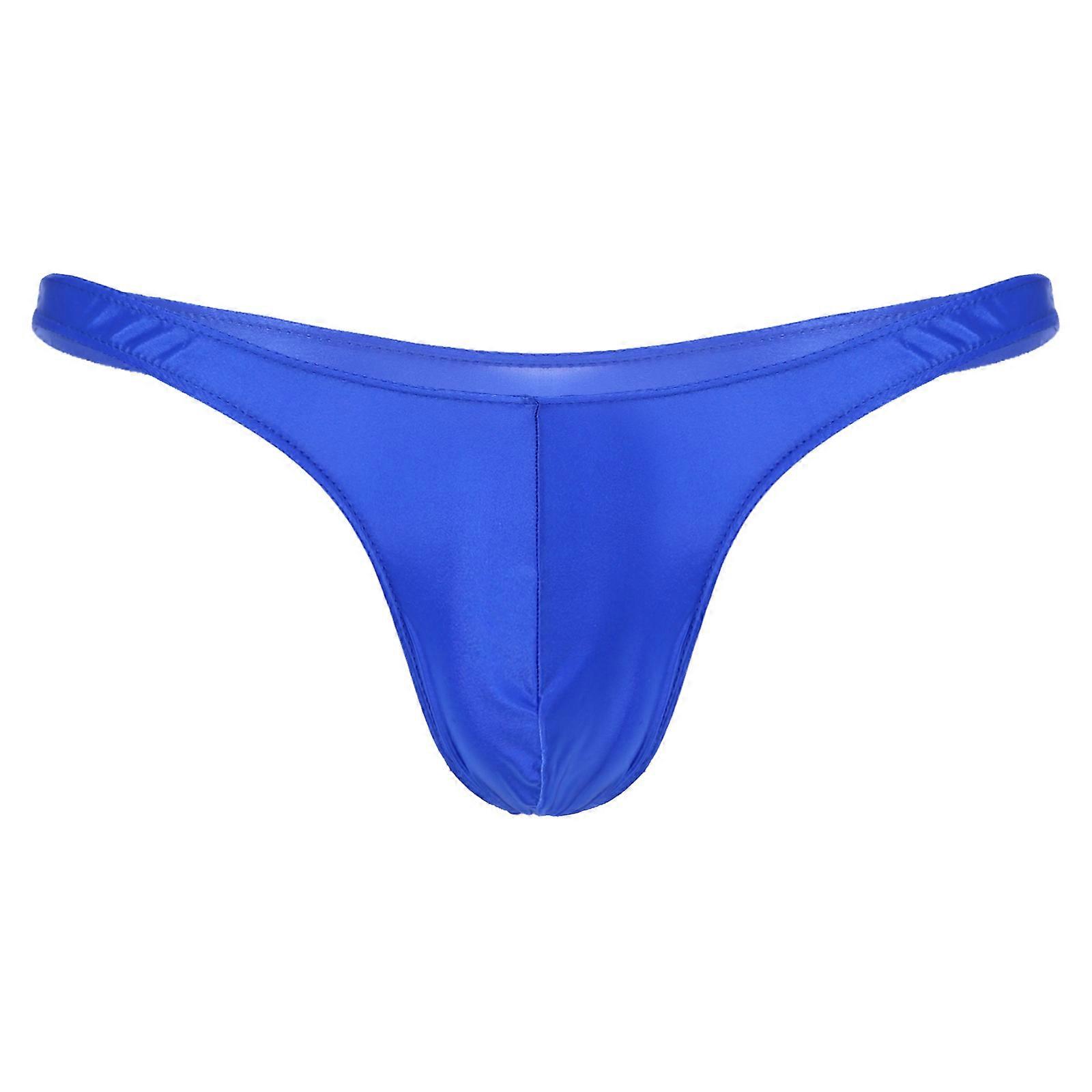 Swimwear Mens Glossy Bulge Pouch Thongs Panties Solid Color Low