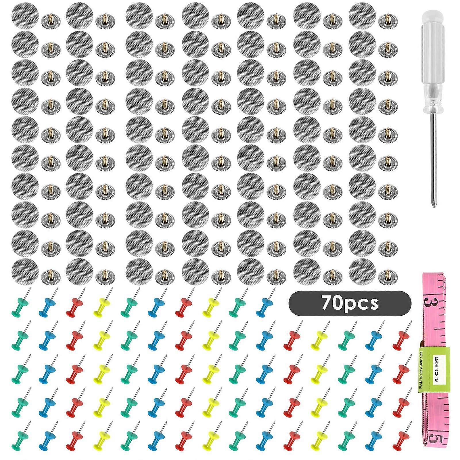 70/100Pcs Car Interior Roof Buckle Repair Tools Button With 70 Color Pins 1 Tape Measure 1 Screwdriver For Decorating And Fixing