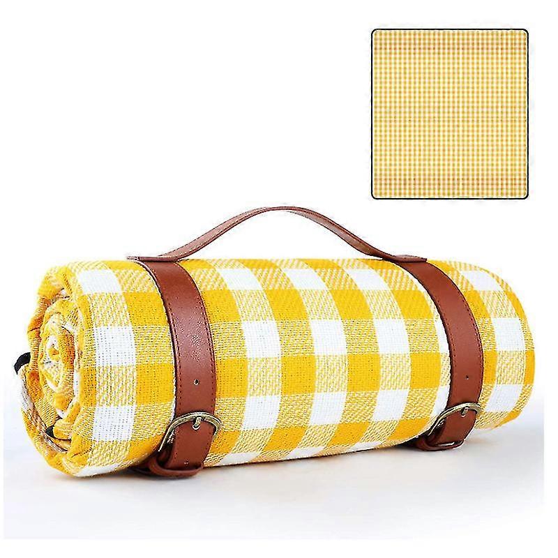 GYFDYM Picnic Blanket 150x200cm,outdoor Water Resistant Blanket,large 3-layer Portable Foldable Picnic Blanket(yellow&white)