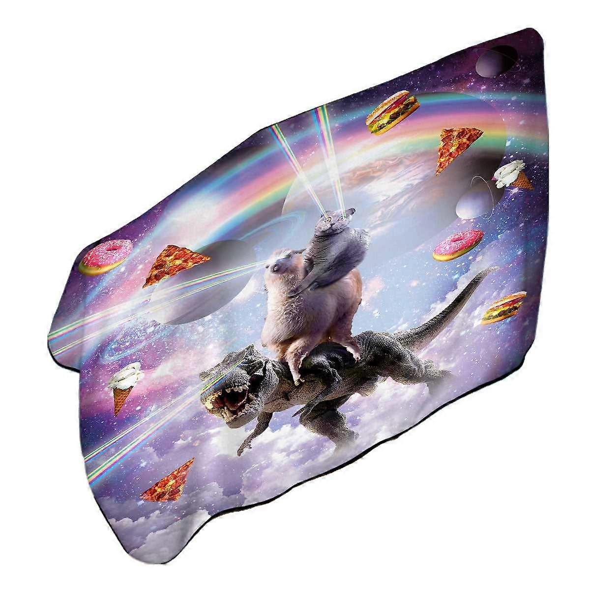 Crazy Space Art Funny Cat on a Llama on a Dinosaur Microfiber Beach Towel