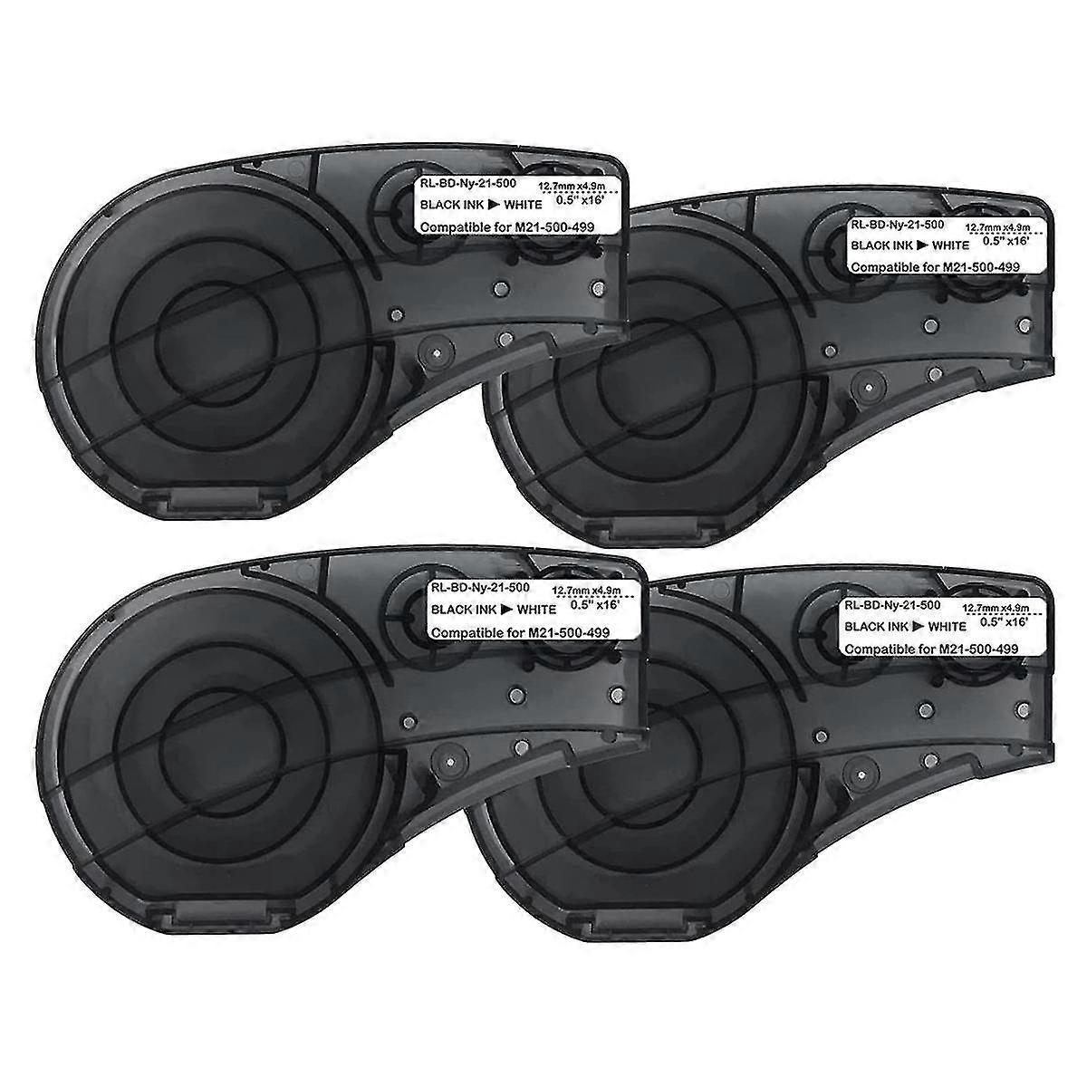 4 Pack Label Tape For M21-500-499-tb , Nylon Labels Tape,black On White 16 Inch Length 0.5 Inch Wid