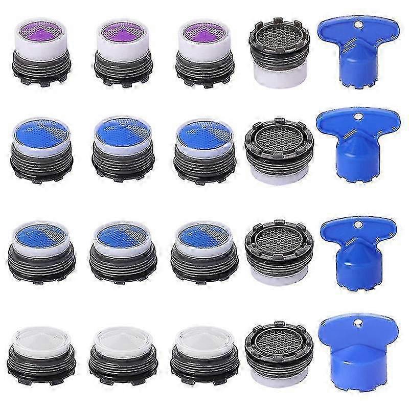 20Pcs Faucet Aerators, M16.5 .5 M21.5 M24 Faucet Cache Aerator Water Saving Flow Restrictor with Key Removal Wrench
