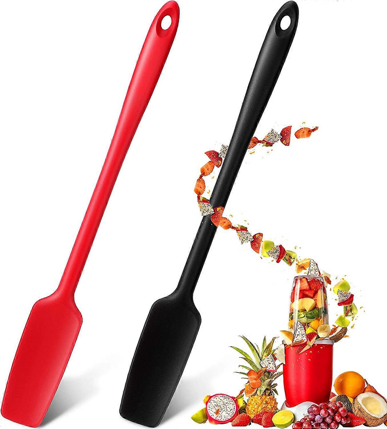Long Handle Silicone Kitchen Spatula Non-Stick Rubber Spatula (red+black)