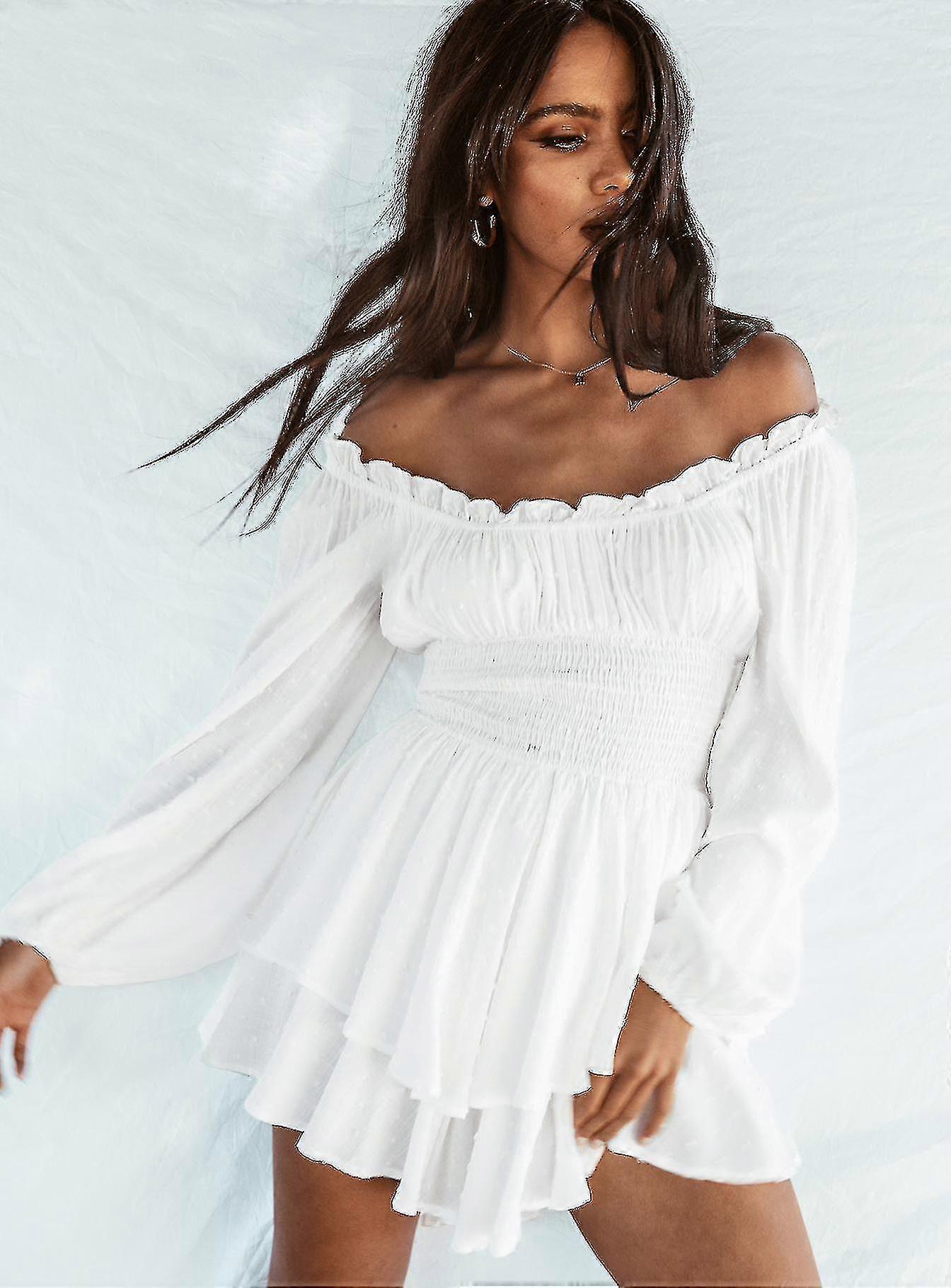 Kvinnor av axeln Långärmad Romper Shorts Ruffle Jumpsuit Playsuit