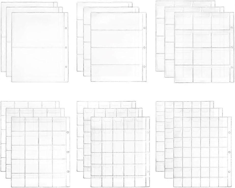 18 Sheet 6 Size Coin Stamp Collection Pages Plastic Coin Holders Sheet Money Pocket Inserts Collecting Sleeves Stamp Binder Sheets Money Page for Coin