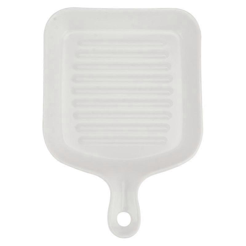 square grill plate non stick coating resuable dish drying tray food transfer with short handle (white)