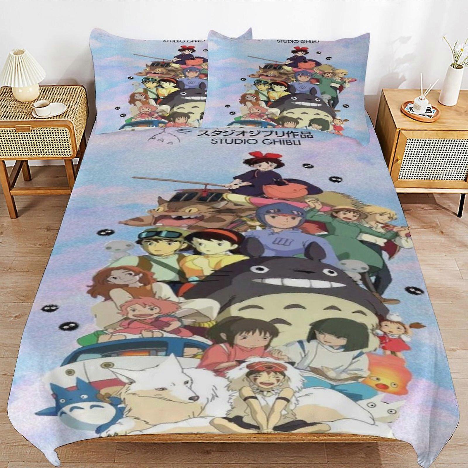 x415 My Neighbor Totoro Povlečení na postel Povlečení z mikrovlákna 3D tištěné lehké 3dílné sady přikrývek, 1 povlak na přikrývku a 2 polštáře na polštáře pro Ki