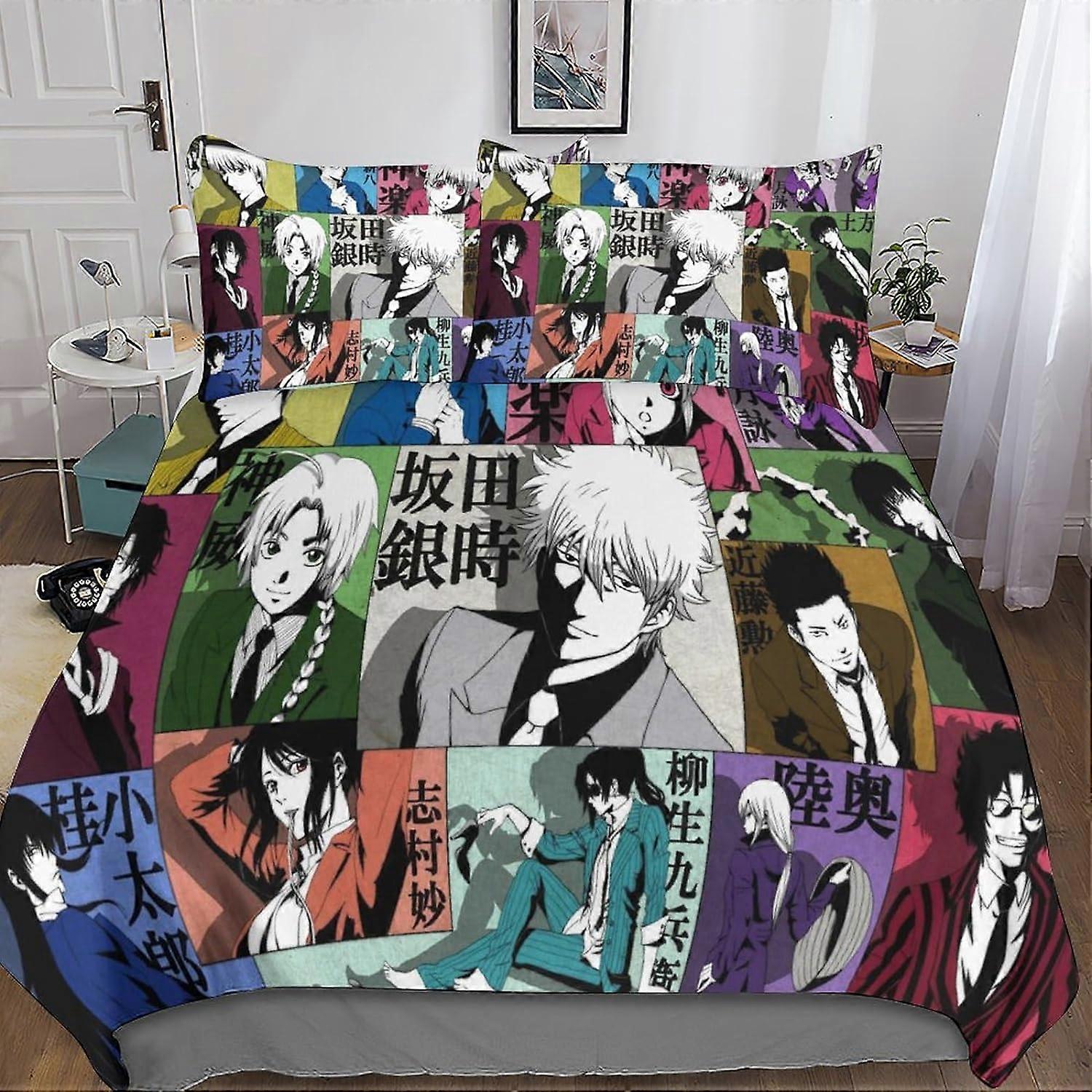Gintama 3D Duvets and Bedding Sets with Pillowcase, Bedding Duvet Cover, 3 Pieces Microfiber Bedding with Zipper Closure Double Pillowcases