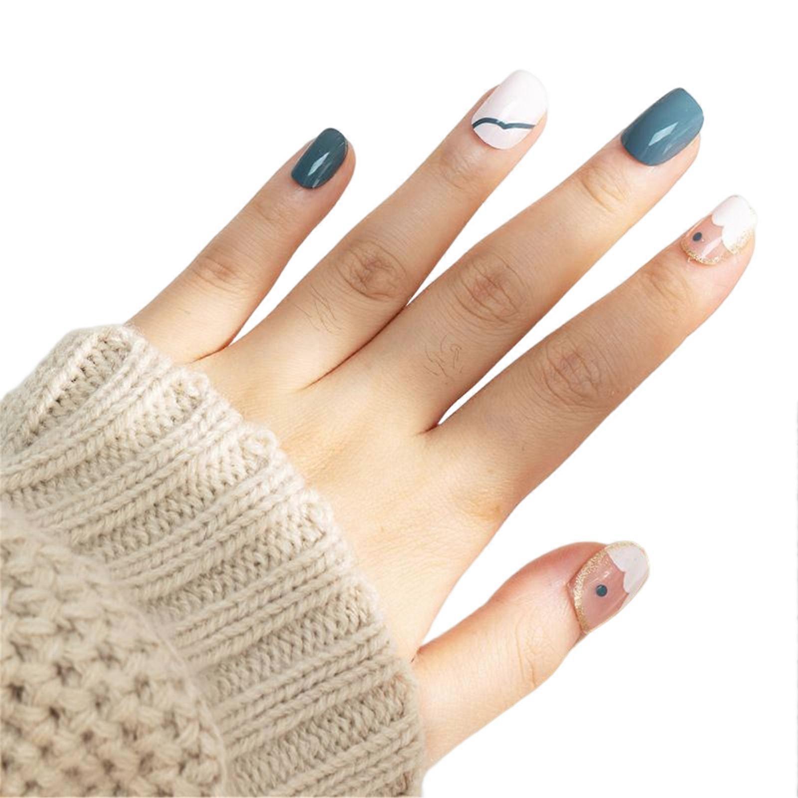 24 stuks Wit Blauw Manicure Press-on Nagels Uniek Design Press-on Nagels Vingernagel DIY Decoratie Vrouwen