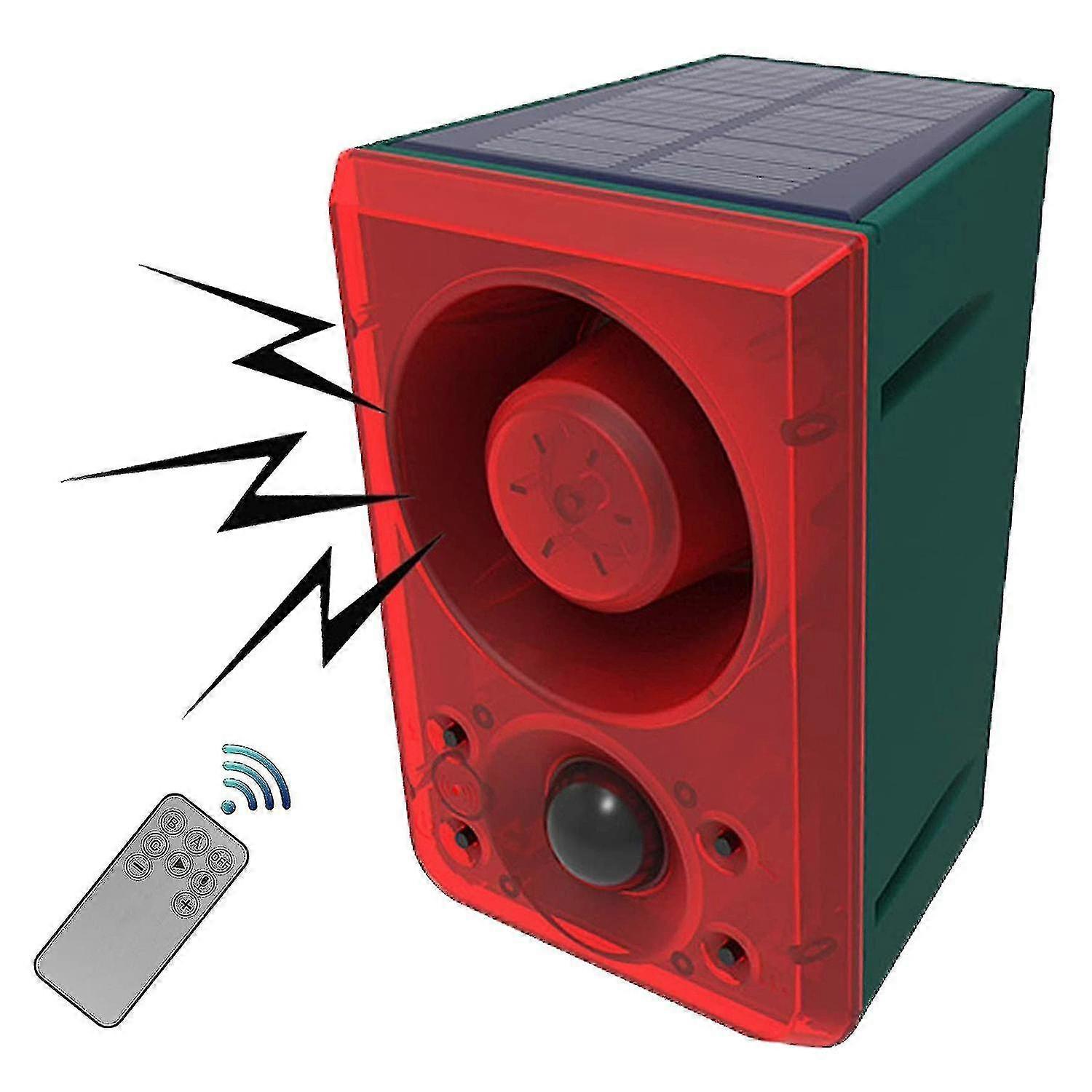 Outdoor Solar Motion Sensor Alarm With Remote Control, 130db Sound Light Alarm Siren Sound Alarm Se-Good