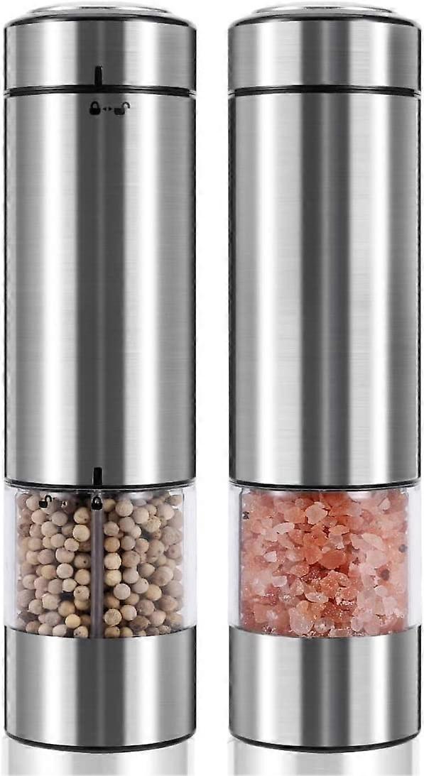 Electric Salt and Pepper Grinder Set Battery Operated| Stainless Steel Auto Pepper Mill Grinder Refillable| One Hand Operation| LED Light| Adjustable