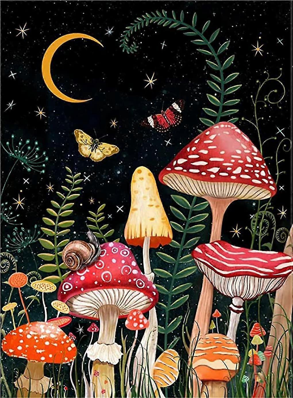 5d Diy Full Drill Round Art Gems Mushroom Forest Diamond Art Perfect For Home Wall Deco Diamond Dotz