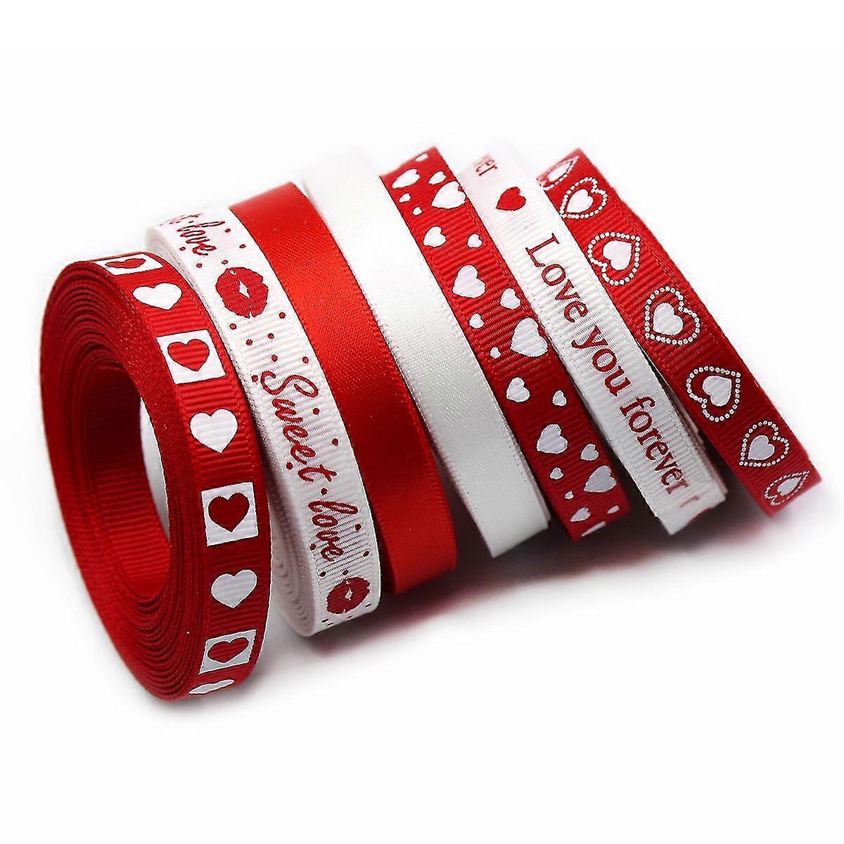 7 Pcs Valentine Ribbons Trims Printed Grosgrain Ribbons Multicolor Ribbons Satin Ribbons For Weddin
