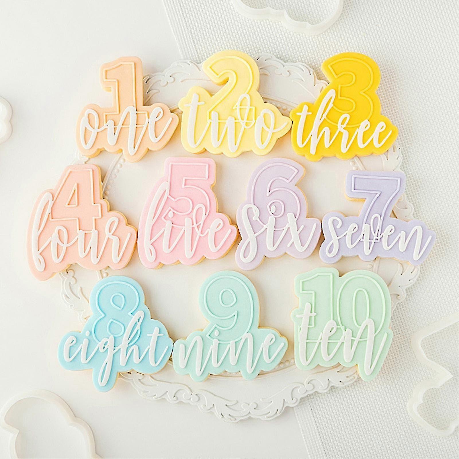 Farfi Fondant Stämpel Non Stick Lätt att Demold Plast Nummer Brev Omvänd DIY Cookie Embosser Baktillbehör