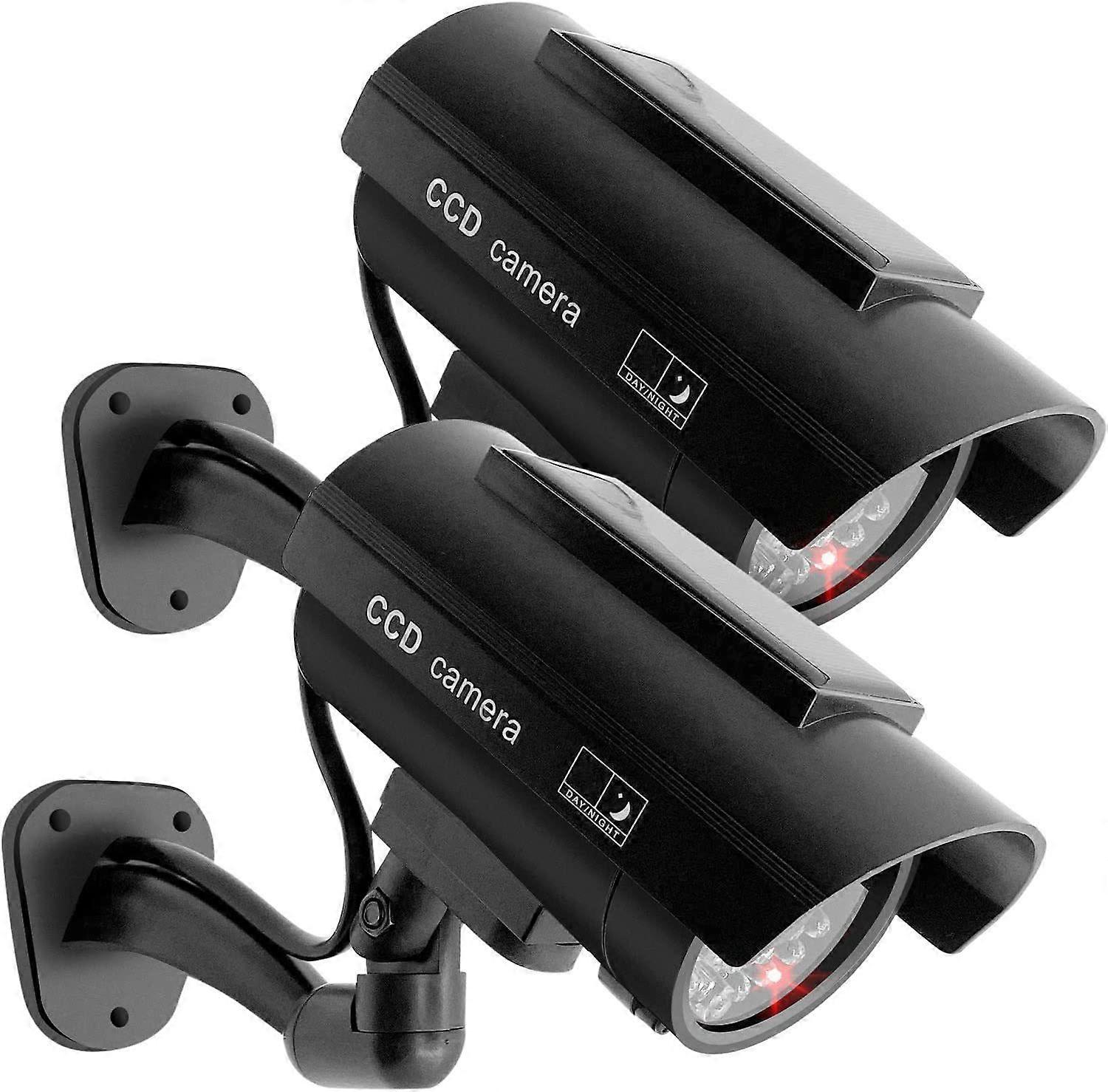 Pack of 2 Dummy Camera CCTV Dummy Surveillance Camera with Red Flashing LED Fake Security Camera - Black