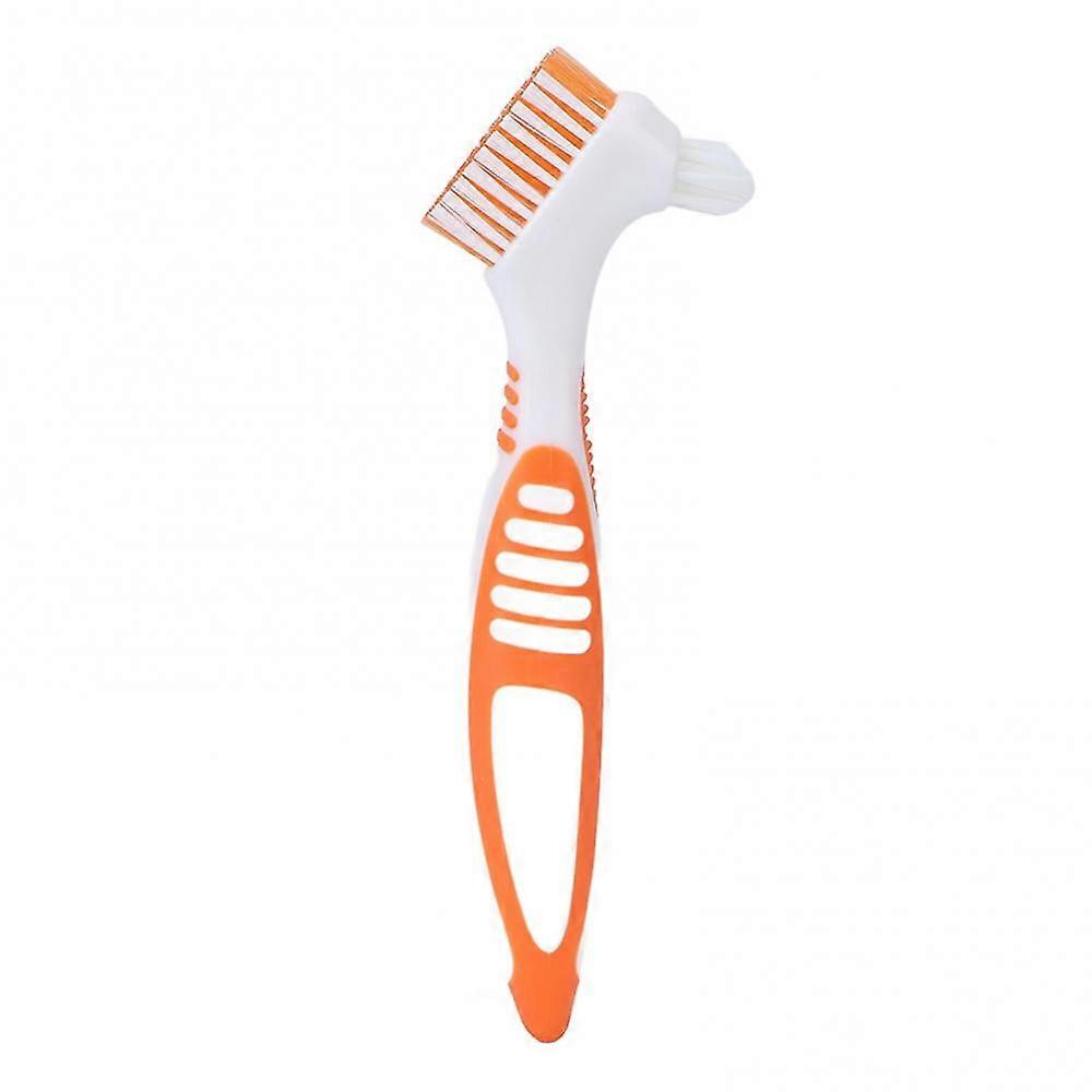 Toothbrush Dual Head Safe Denture Cleaning Tools For Partial Dentures Half Dentures Complete Dentures Orange