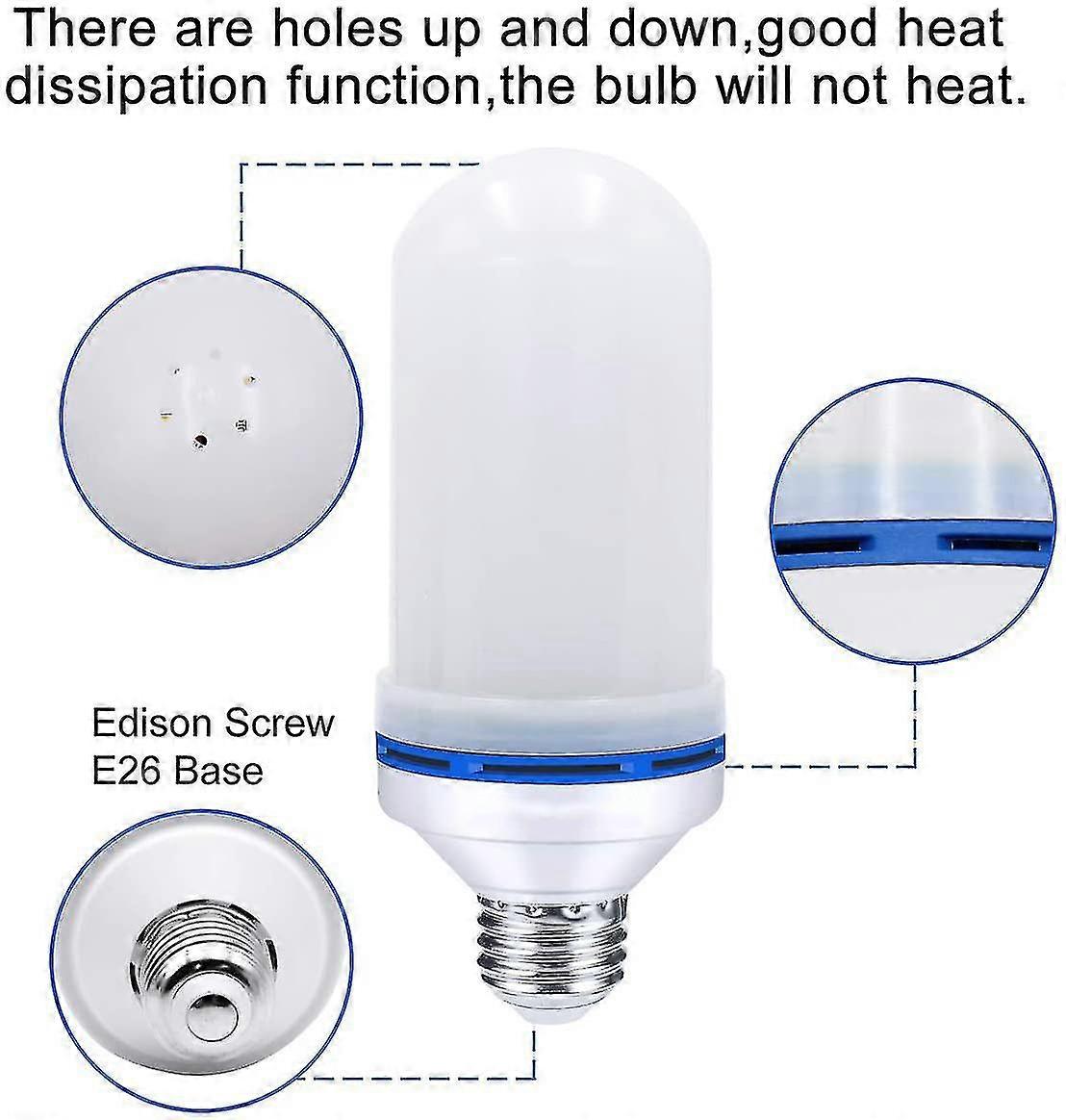 Led Flame Effect Light Bulb, 4 Modes Flame Lights Bulbs, E26 Base Fire Light Bulbs With Gravity Sensor 2pcs