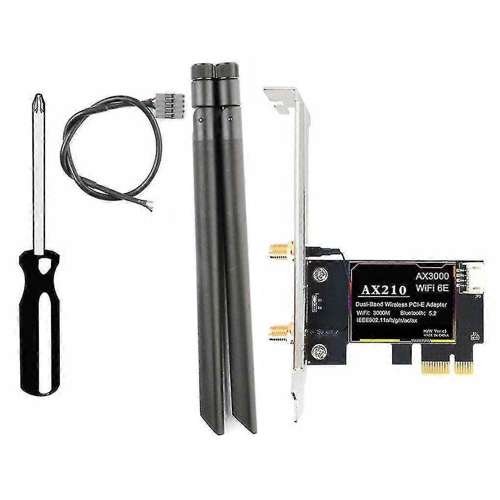 New Ax210 Wifi6e Wireless Network Card+2x8db Antenna Bluetooth 5.2 5374mbps 2.4g/5g/6g Tri Band Gig