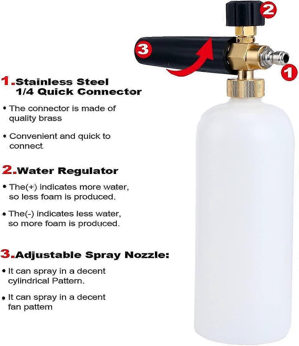 8 Snow Foam Cannon Adjustable Pressure Washer Foam Wash Gun 1l Bottle Car Wash Gun Snow Foam Lance With 1/4inch Quick Connector