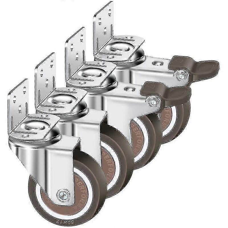 Set Of 4 50mm Swivel Casters, 100kg Furniture Casters, L Type Furniture Wheel With Brake 360 Rotation, For Indoor And Outdoor(2 Caster With Brake, 2 C