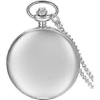 Pendant Necklace Pocket Watch Pocket Watch Round Polished Quartz Numeral Simple Smooth Cover Chic Alloy Silver Color for Men Women
