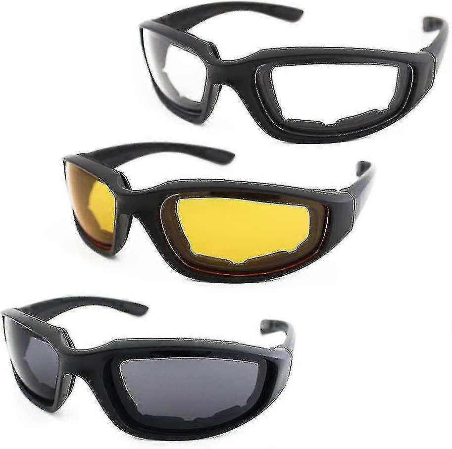3 Pair Motorcycle Riding Glasses Padding Goggles Uv Protection Dustproof Windproof Motorcycle