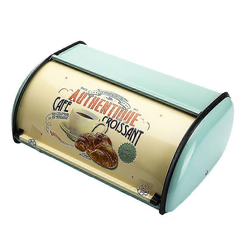 Vintage Bread Box Storage Bin Rollup Top Light Blue Small Coated Bread Iron Boxes Food Containerfor