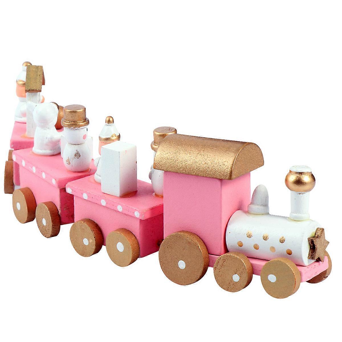 1pc Christmas Theme Wooden Train Adornment Festive Desktop Decor Train Craft