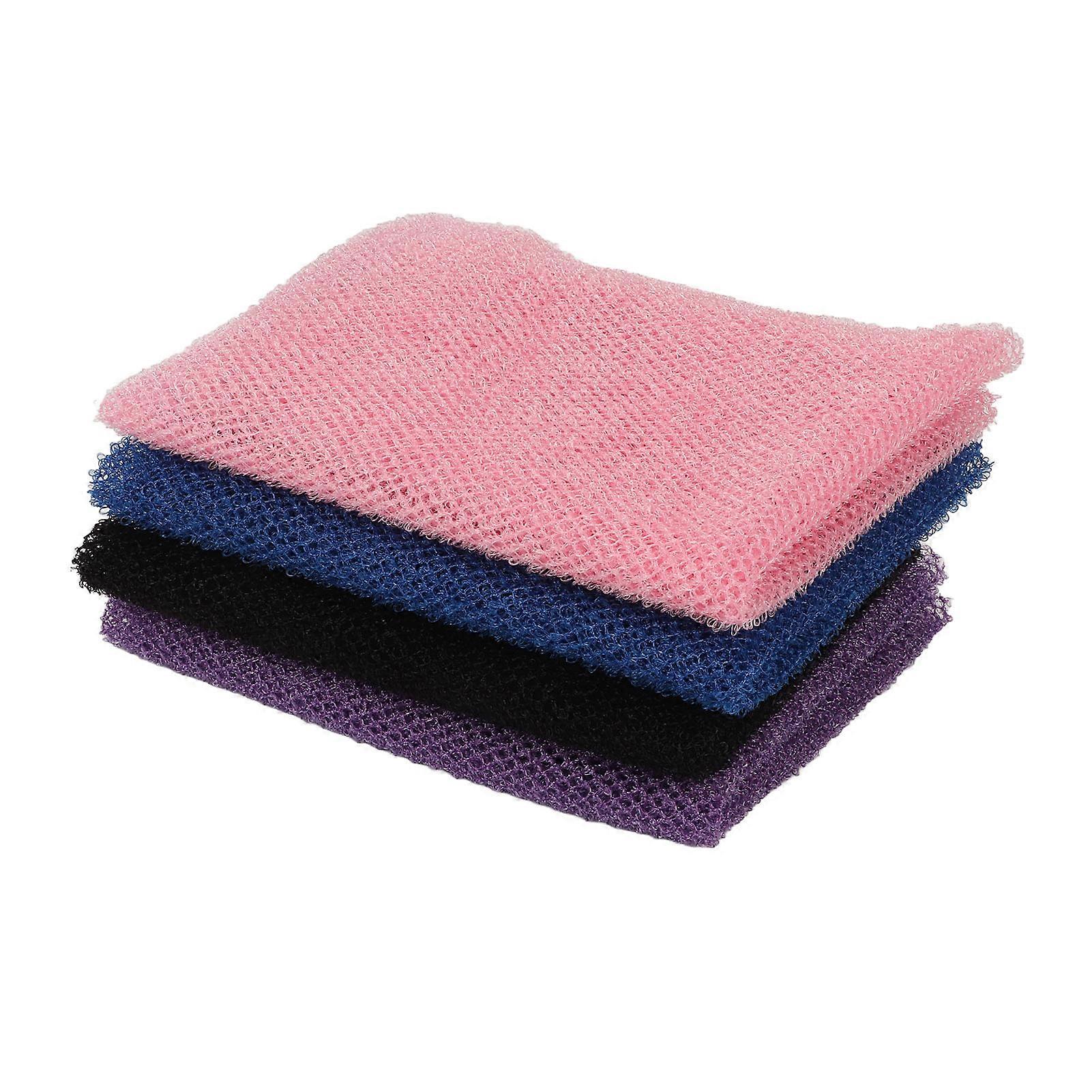 4 Pcs Africain Exfoliant Net Nylon Éponge De Bain Long Net Corps Épurateur pour un usage quotidien Bleu Noir Rose Violet