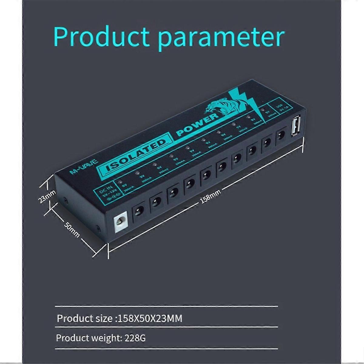 Isolated Power Guitar Effect Pedal 10 Isolated Outputs DC Output 9V Pedal Power Supply for Pedal B