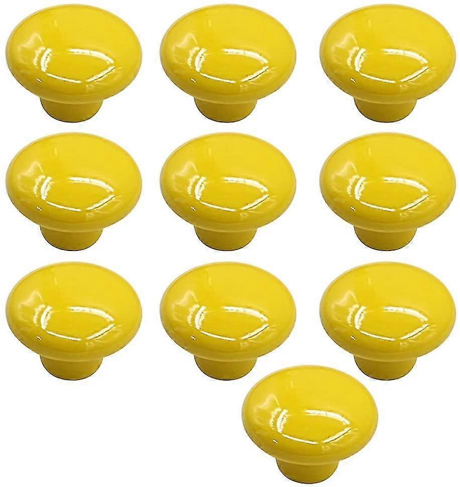 10 Pcs Ceramic Door Knob Kitchen Door Handle Drawer Cabinet Door Knobs Yellow 33mm