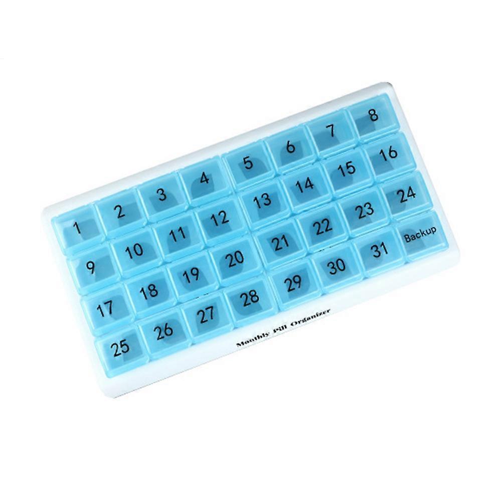 Monthly 31 Compartments, 1 Per Day, 4 Week Full Month 31 Day ,Blue
