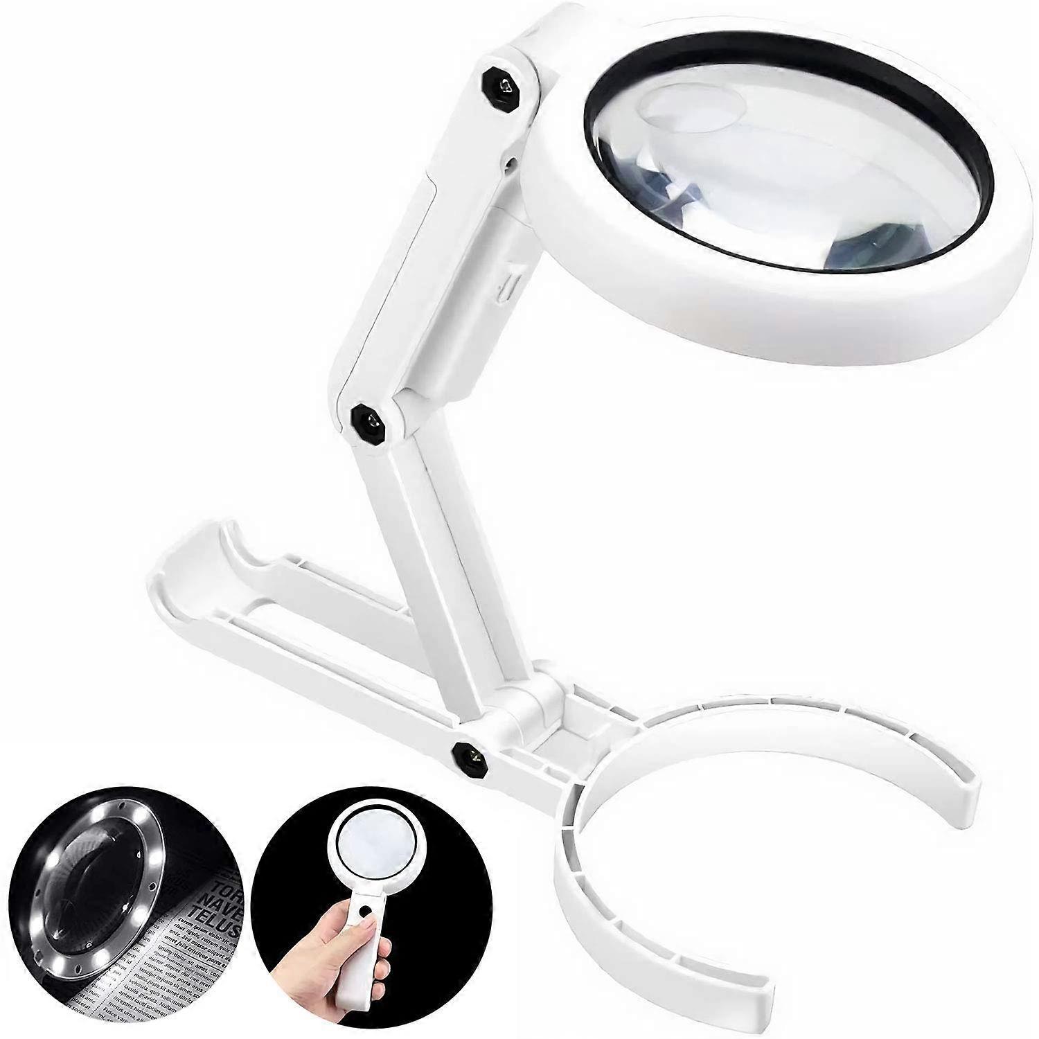 Lupe mit 8 LED-Licht, 5 x 11 x Handlupe und faltbarer Lupe und beleuchtetem Desktop 2-in-1-Upgrade-Version