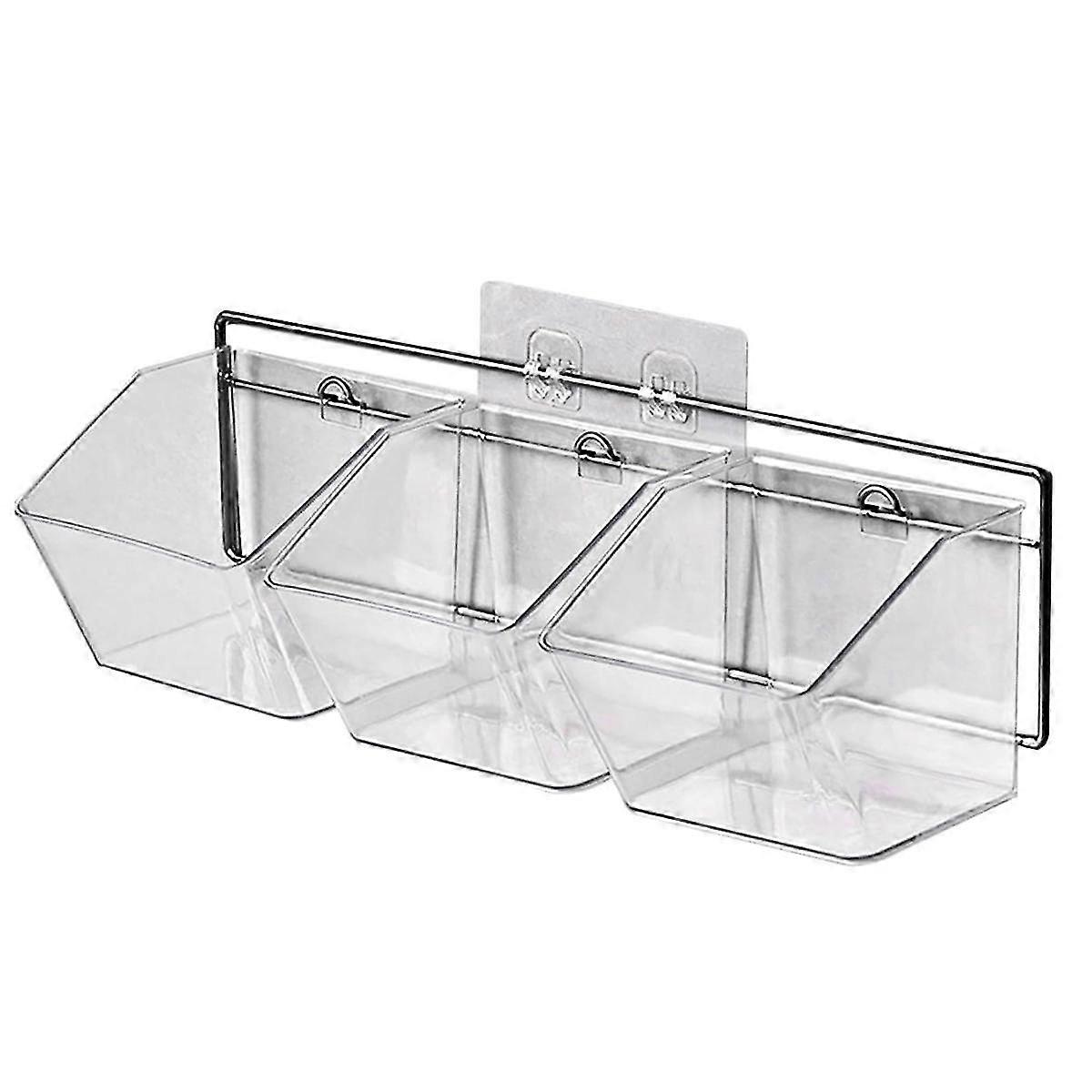 3 Compartments Wall Mounted Ginger Garlic Container Countertop Onion and Potato Storage Box with Metal Rack,Length 43cm
