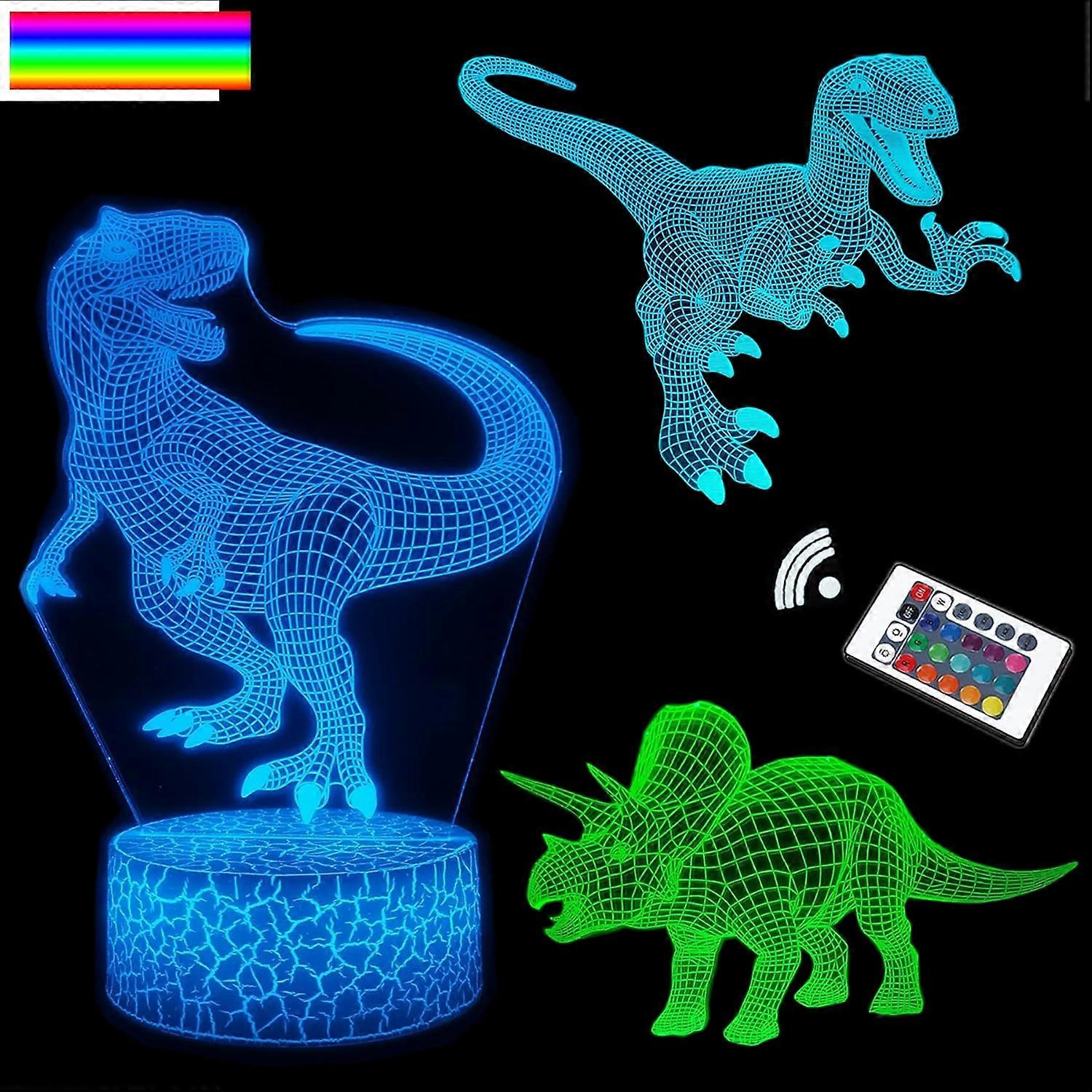 Dinosaur Night Light for Kids, 3 Patterns 16 Colors Dimmable LED 3D Illusion Lamp with Remote