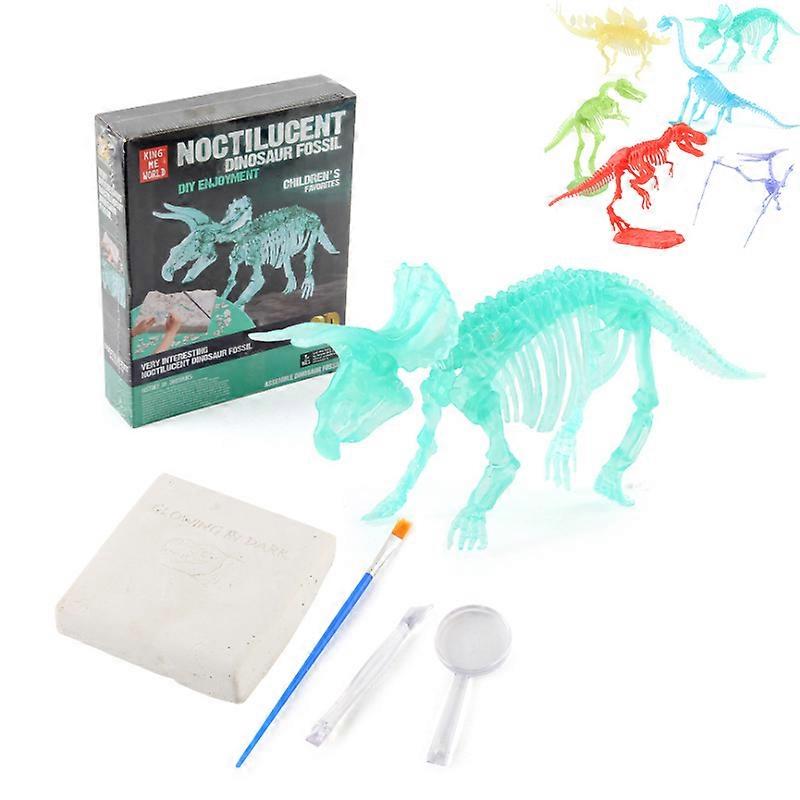Dinosaur Fossils Digging Excavation Kit Dig Your Own Skeleton Glow In The DarkTriceratops