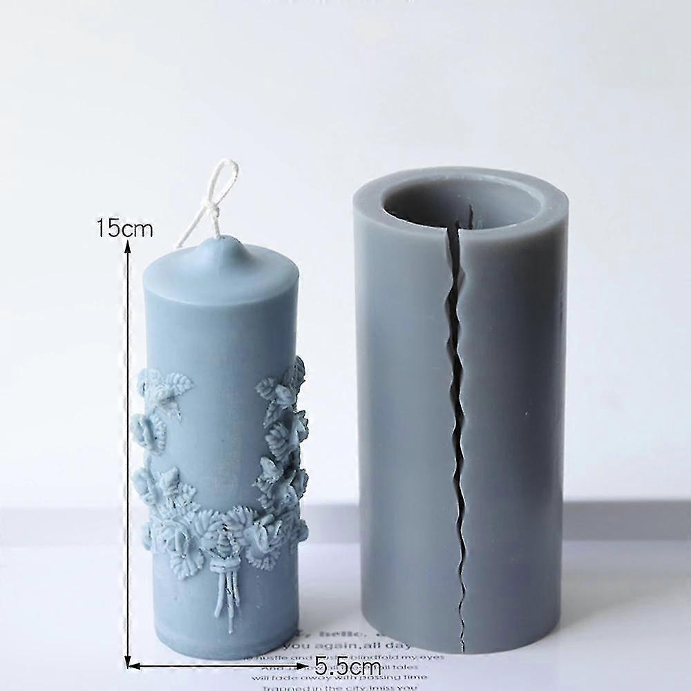Flower Carving Cylinder Candle Mould Aromatherapy Candle Chocolate Fudge Mould Home Decor (Blue)