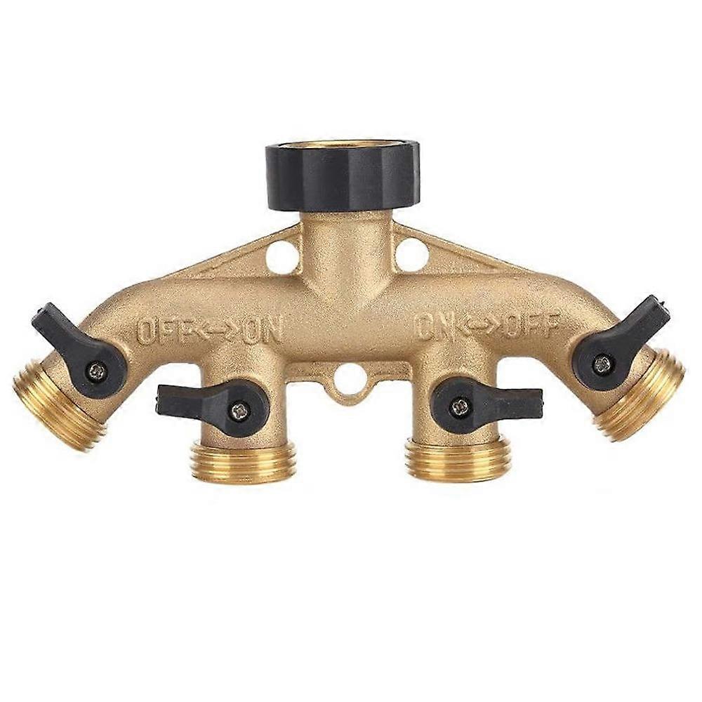 4-way hose distributor made of solid brass, with shut-off valve, tap
