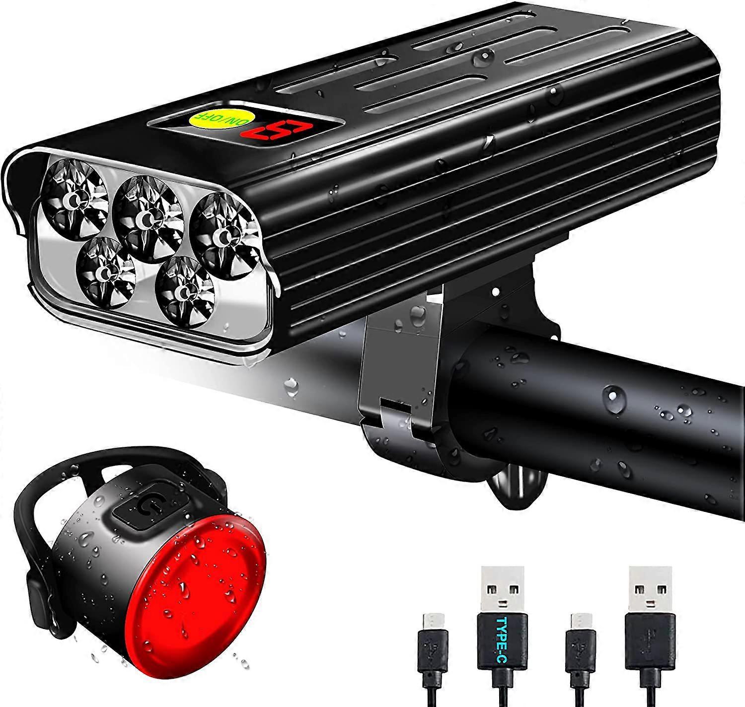 Highlight 5T6 Fahrradlicht mit Display Time Wasserdichtes Frontlicht und Rücklicht