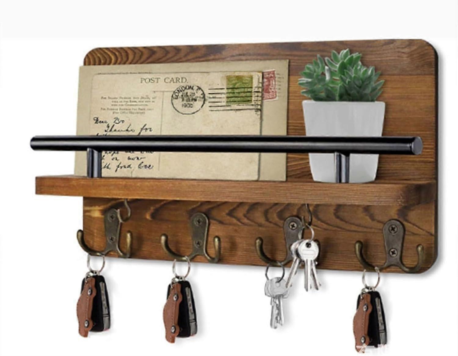 Wall Mounted Key Holder/Hangers for Wall Decorative with Hooks, Rustic Wooden Mail Rack Organizer with Shelf, Rustic Home Decor for Entryway Hallway O