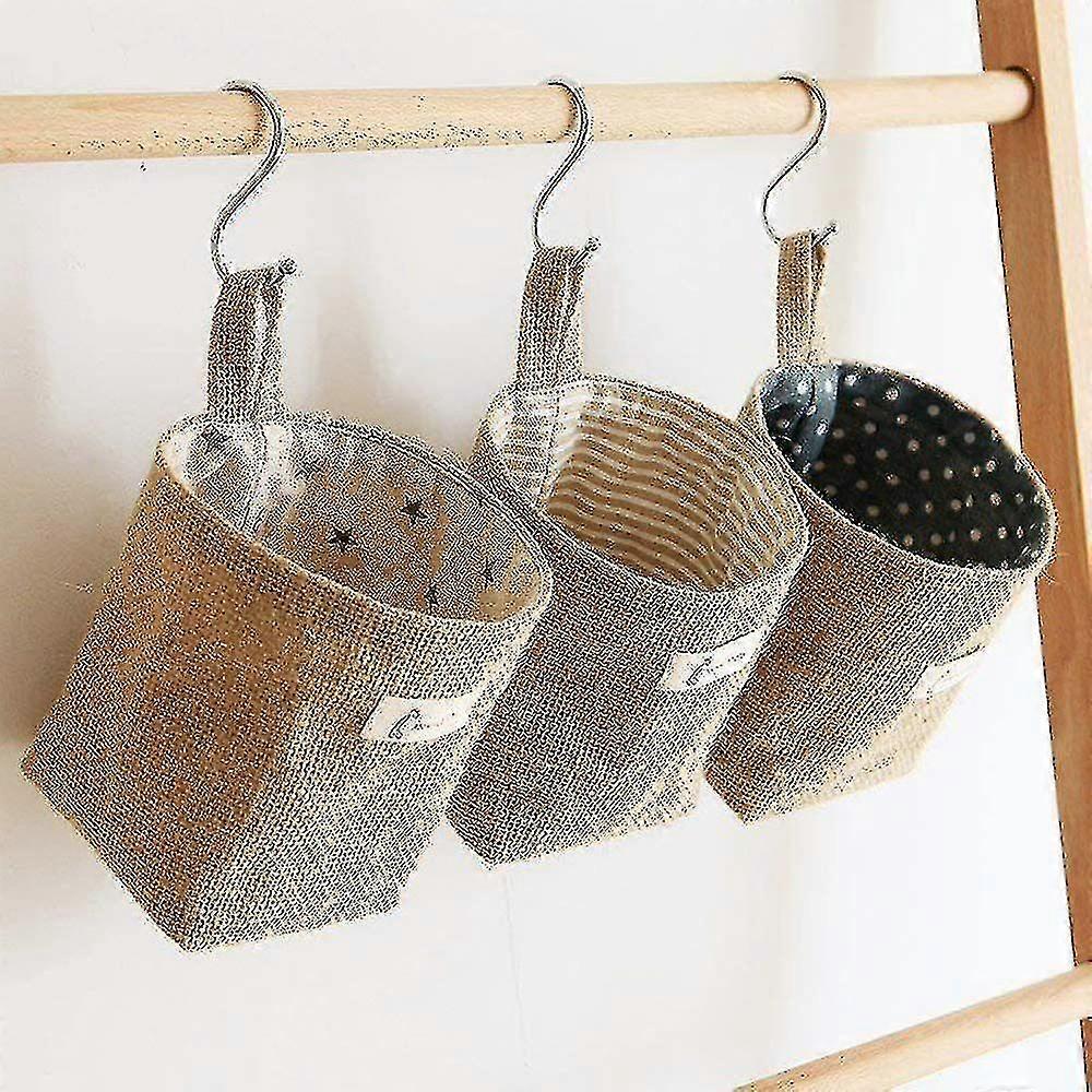 Oppbevaringspose oppbevaringspose 3 stk bomull lin hamper avtakbar vaskbar hengende oppbevaringspose for vegg do zekai